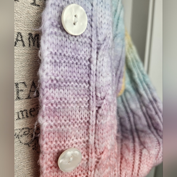 Ombre Pastel Knit Cardigan Rainbow Sweater - Picture 3 of 9